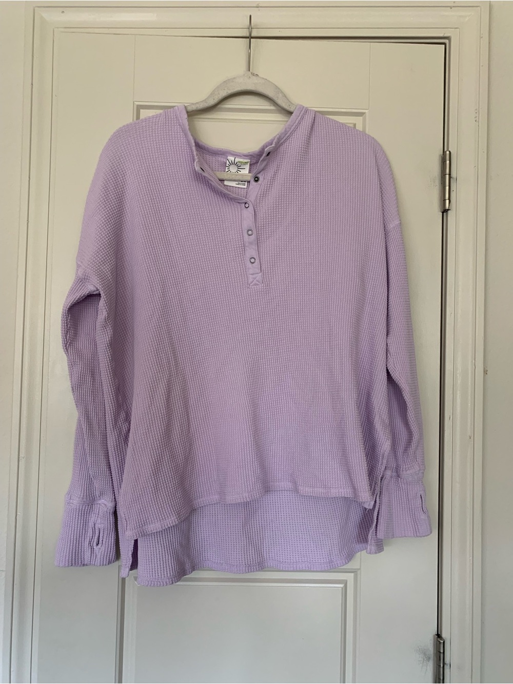Aerie Offline Lavender Waffle Henley Long Sleeve Cotton Top Medium Fall